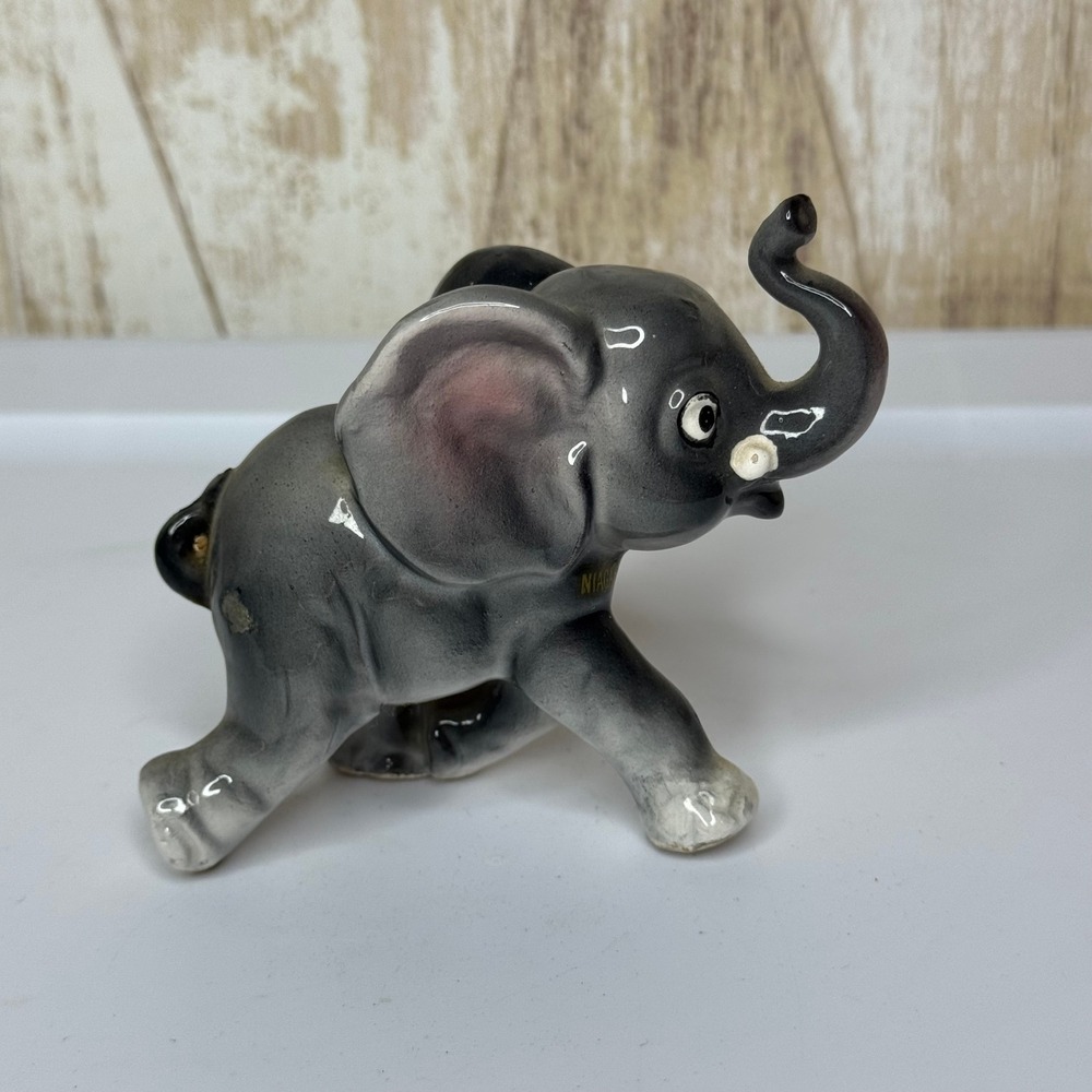 Vintage Ceramic Elephant‎ Figurine Japan Gray Small Desk Decor Collectible